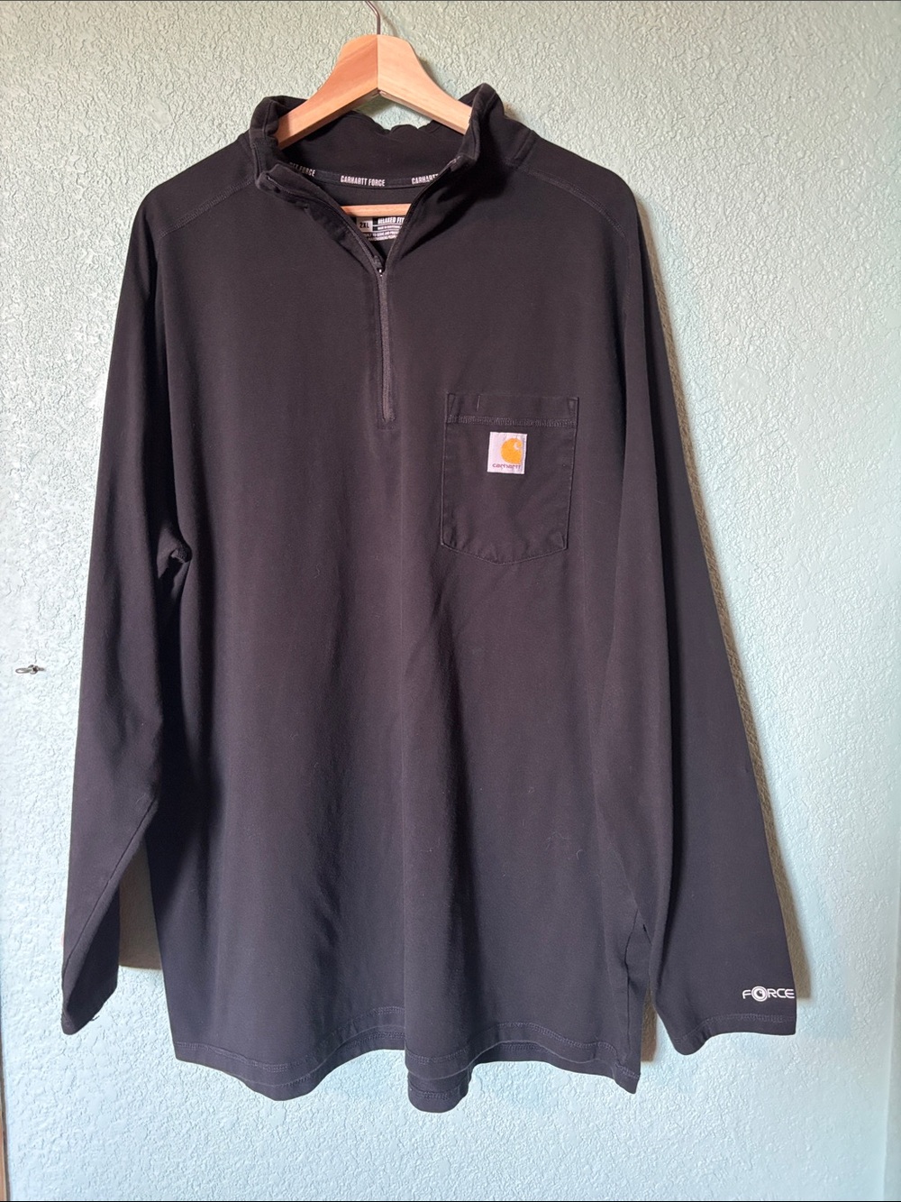 Carhartt Men's Black Quarter-Zip Work Pullover Chest Pocket Tee Size 2XL Good
